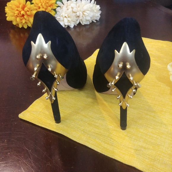 Sam Edelman Evan Spike Gold Black Leather Heel - Picture 4 of 5